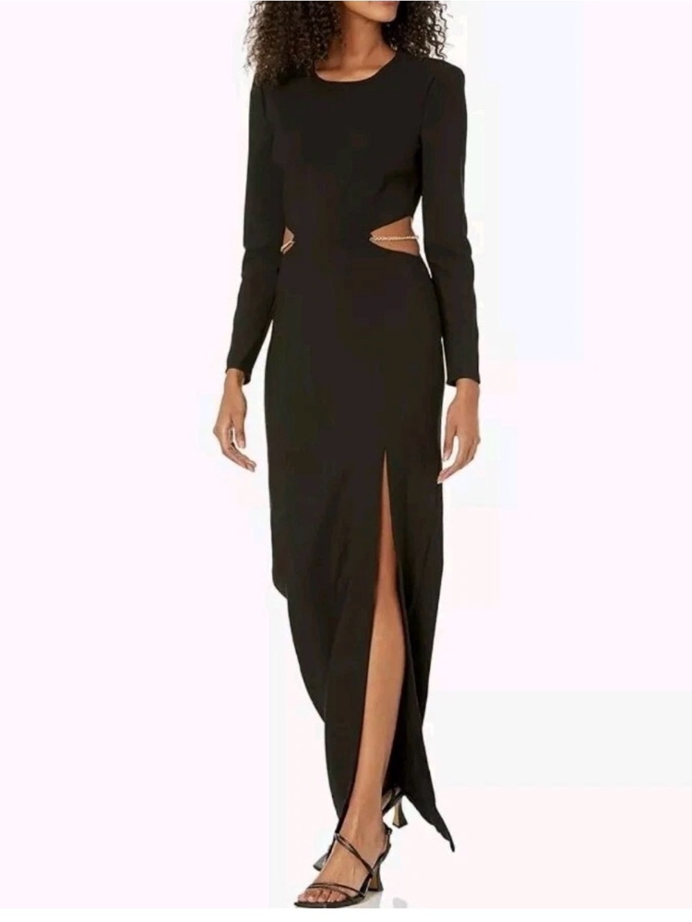 Likely Black Long-Sleeve Maxi Dress with Side Cutouts and Front Slit